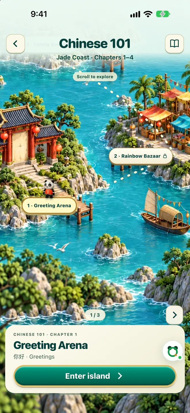 Bao World map with an island path, chapter by chapter