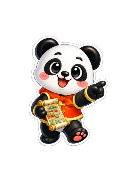 Bao si panda tutor menunjuk sambil tersenyum